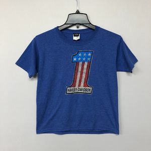 Harley Davidson Youth Kids T-Shirt Top Size Medium York PA Blue B188 -2